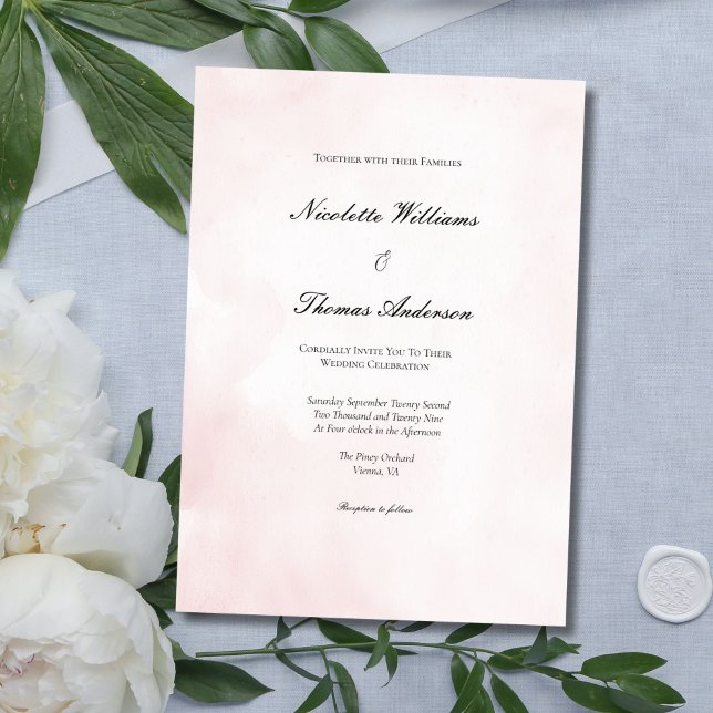 Invitation Aquarelle rose pâle Minimal mariage élégant (Blush Pink Watercolor Elegant Formal Wedding invitation)