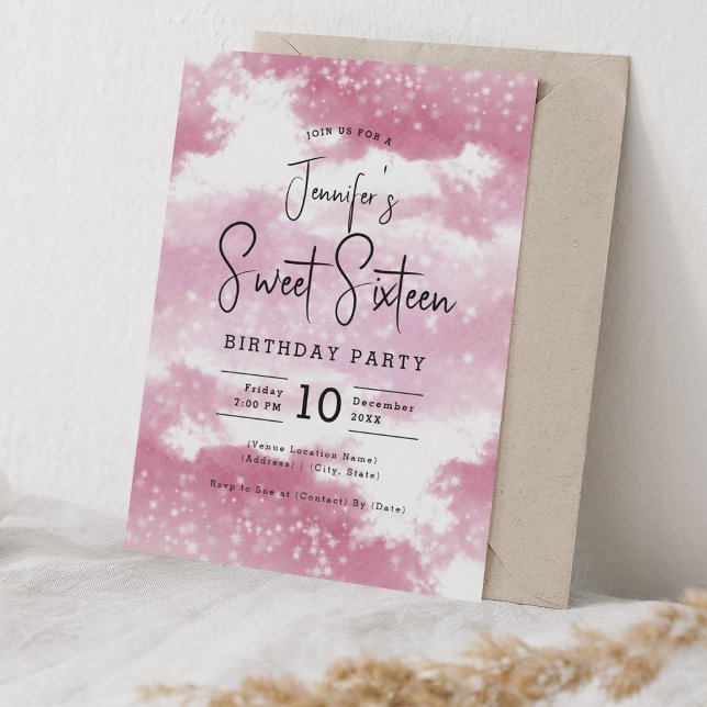 Invitation Aquarelle rose pâle Nuages Doux 16 Partie (Blush Pink Watercolor Clouds Sweet 16 Party Invitation)