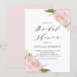 Invitation Aquarelle rose pâle Peonies Jolie Fête des mariées