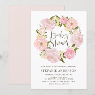 Invitation Aquarelle rose pâle rose Baby shower de couronne