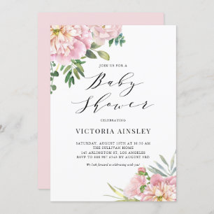 Invitation Aquarelle rose pâle Rose Baby shower Floral