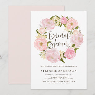 Invitation Aquarelle rose pâle rose Fête des mariées de couro