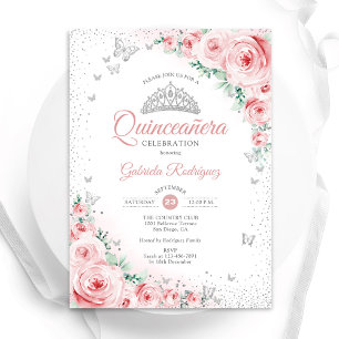 Invitation Aquarelle rose pâle Rose Quinceanera