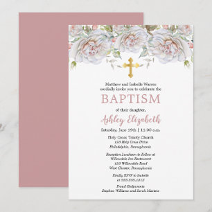 Invitation Aquarelle rose pâle Roses Baptême floral