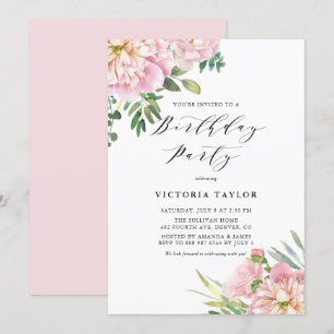 Invitation Aquarelle rose pâle Roses & Hydrangeas Anniversair