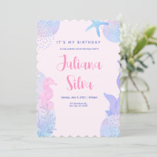 Invitation Aquarelle rose pâle sous la mer Anniversaire