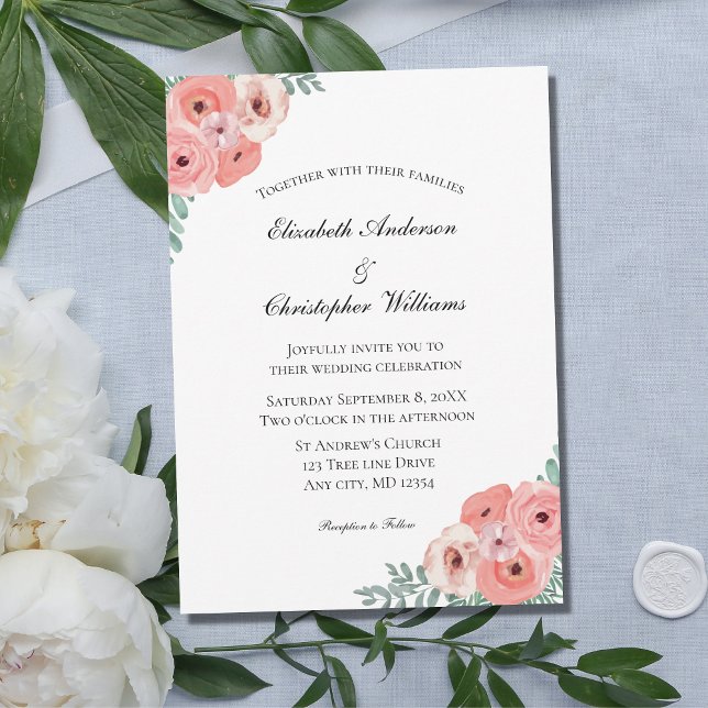 Invitation Aquarelle rose pâle Vert Floral Mariage élégant (Créateur téléchargé)
