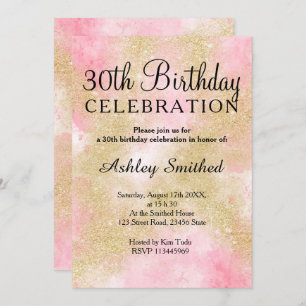 Invitation Aquarelle rose parties scintillant d'or de fille 3