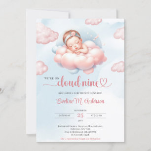 Invitation Aquarelle rose pastel bleu nuage neuf fille