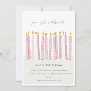Invitation Aquarelle rose pastel mignonne aux bougies d'anniv