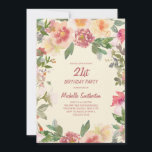 Invitation Aquarelle rose Peach Floral 21e anniversaire<br><div class="desc">Élégante invitation à la fête du 21e anniversaire de mariage féminine rose vif et pêche à l'aquarelle avec des feuilles verts. Le texte est entièrement personnalisable,  de sorte que cette carte peut être changée pour n'importe quel âge.</div>
