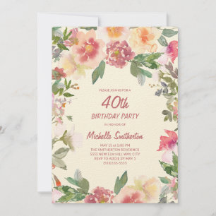 Invitation Aquarelle rose Peach Floral 40e anniversaire