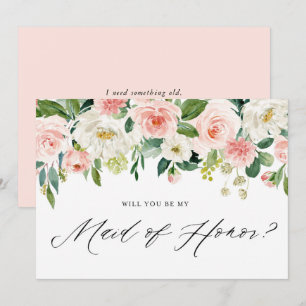 Invitation Aquarelle rose Pêche Florales Soyez ma femme d'hon