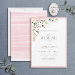 Invitation Aquarelle rose Pêche formelle Mariage floral Invit<br><div class="desc">Basé sur notre invitation à la douche nuptiale à succès, ce faire-part de mariage classique et formel traditionnel présente un bouquet floral de roses moelleux d'aquarelle dans les tons rose, pêche et blanc, avec des feuilles botaniques verdoyants dans les tons d'amour et d'eucalyptus, et bordé de rose. Personnalisez vos détails...</div>