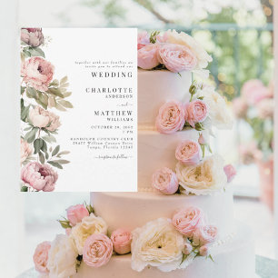 Invitation Aquarelle rose Peonies Mariage élégant II