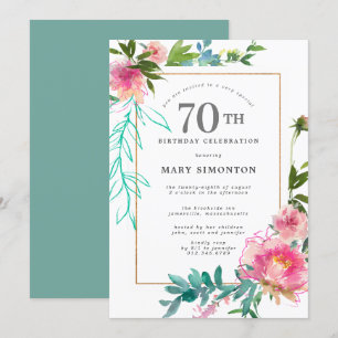 Invitation Aquarelle rose Peony Floral 70e anniversaire