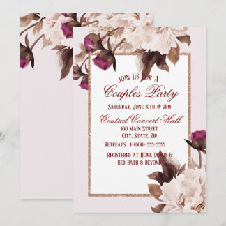 Invitation Aquarelle rose Peony Floral Couples Party