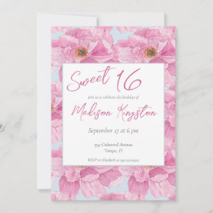 Invitation Aquarelle rose Peony Sweet 16 Party