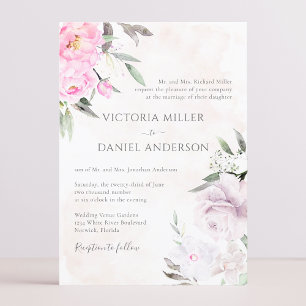 Invitation Aquarelle rose pivoines florales Mariage élégant