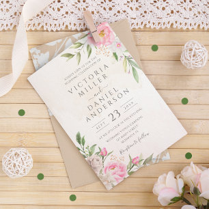 Invitation Aquarelle rose pivoines florales Mariage élégant