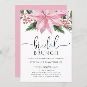Invitation Aquarelle rose Poinsettia Bridal d'hiver Brunch