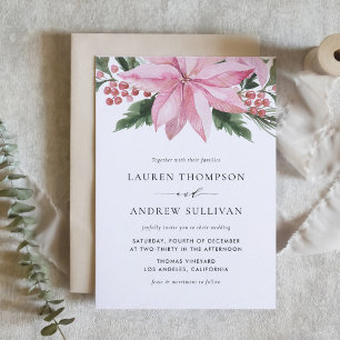 Invitation Aquarelle rose Poinsettia Floral Mariage d'hiver