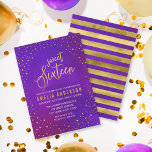 Invitation Aquarelle rose pourpre étoile Douce 16 Anniversair<br><div class="desc">Elegant Sweet 16 invitation anniversaire avec une bordure d'étoiles et les mots "Sweet sixteen" en faux or contre un arrière - plan d'aquarelle violette. La carte comprend un dos rayé. Consultez d'autres éléments correspondants comme les autocollants et les timbres ici https://www.zazzle.com/collections/elegant_starry_purple_watercolor_celebrations-119469232199993091?rf=238364477188679314 Personnalisez-le en remplaçant le texte de l'espace réservé pour...</div>