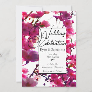 Invitation Aquarelle rose printemps fleuri arbre fleuri