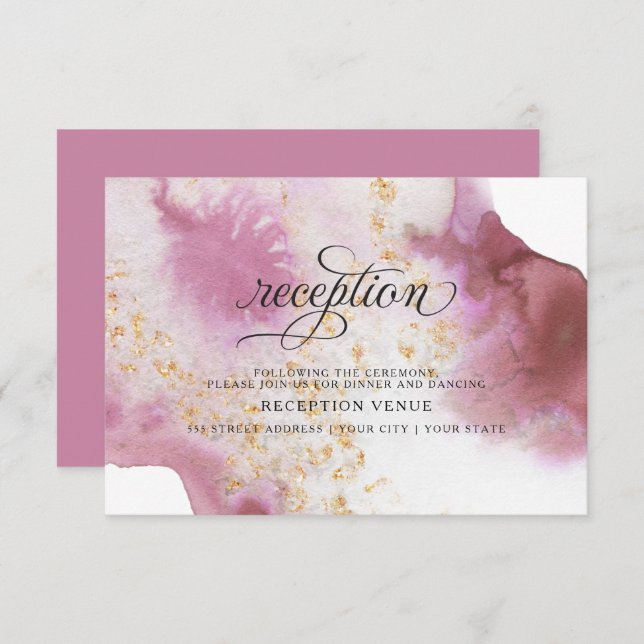 Invitation Aquarelle Rose Quartz Gold Geode BarefootBride™ (Devant / Derrière)