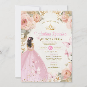 Invitation Aquarelle rose Quinceañera 15 Anos Gold Crown
