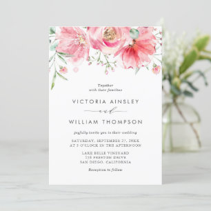 Invitation Aquarelle rose romantique Rose Mariage floral