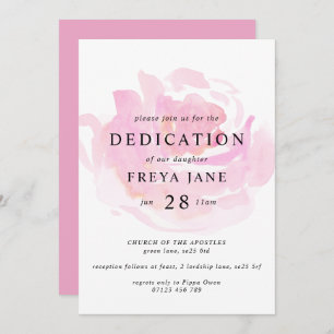 Invitation Aquarelle rose Rose Dédication bébé