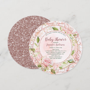 Invitation Aquarelle rose Rose Floral Baby shower or