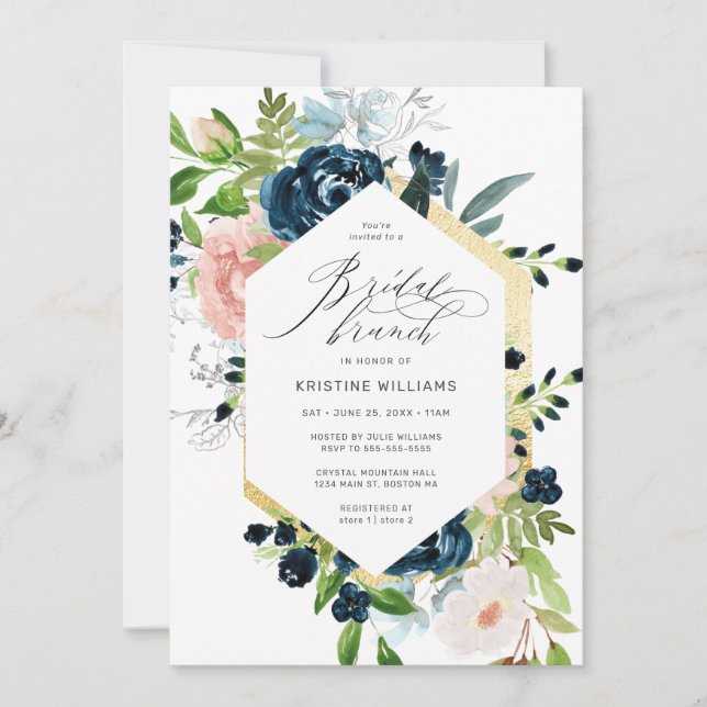 Invitation Aquarelle rose Rose Floral Bridal Brunch (Devant)