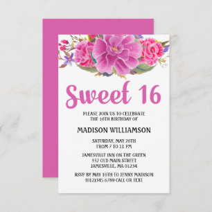 Invitation Aquarelle rose rose moderne douce 16 Anniversaire