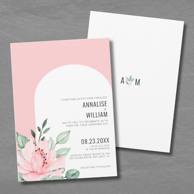 Invitation Aquarelle rose rose moderne Mariage floral (Modern Blush Pink Watercolor Floral Wedding Invitation)