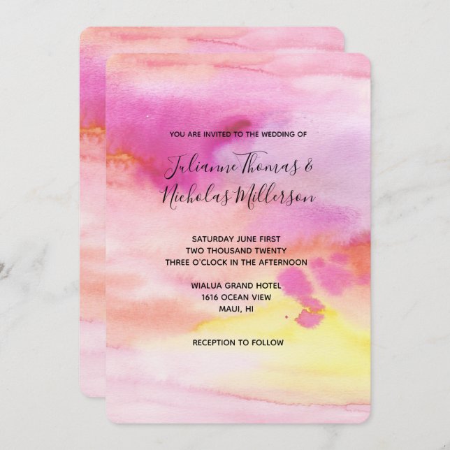 Invitation Aquarelle rose rose pâle (Devant / Derrière)