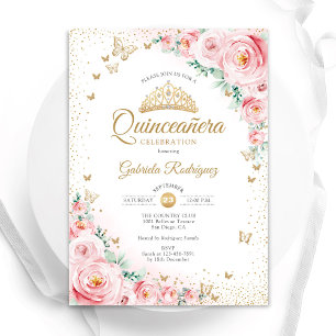 Invitation Aquarelle Rose rose pâle Quinceanera