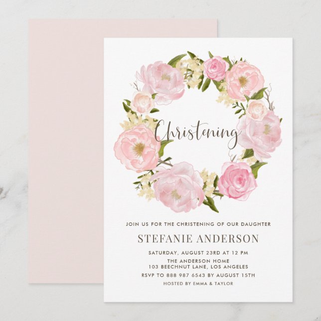 Invitation Aquarelle rose rose pâle rose glacé (Devant / Derrière)