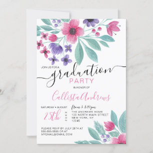 Invitation Aquarelle rose-rose-pourpre
