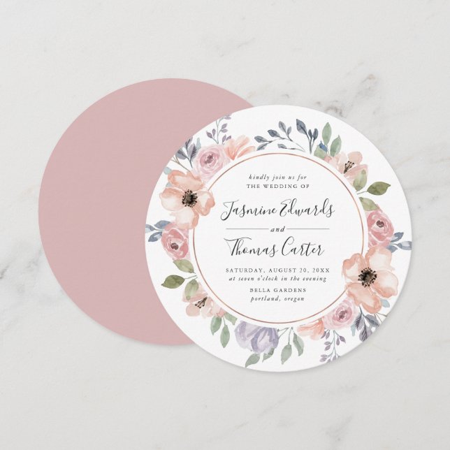 Invitation Aquarelle rose Rose poussiéreuse Floral | Mariage  (Devant / Derrière)