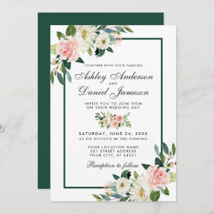 Invitation Aquarelle rose rose rose bleu vert Mariage blanc G