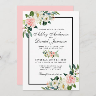 Invitation Aquarelle rose rose rose bleu vert Mariage blanc P