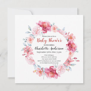 Invitation Aquarelle rose Roses Fleur sauvage Baby shower Boh