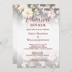 Invitation Aquarelle rose Roses jaunes, noir flou, Mariage