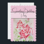 Invitation Aquarelle rose rouge Rose Rose fleurs<br><div class="desc">Le design de nom personnalisable du rose Shabby Chic Ladie,  avec un nom entièrement personnalisable. Conçu à partir de ma photo et de mon écriture de jardin d'origine.</div>