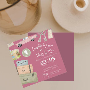 Invitation Aquarelle rose roulette voyage douche nuptiale
