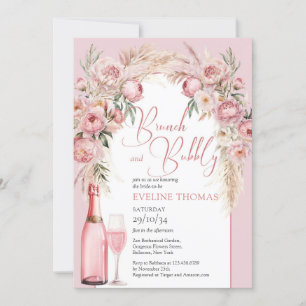 Invitation Aquarelle rose rousse fleurs brunch et mousseux