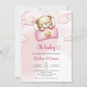 Invitation Aquarelle rose roux et ivoire fille en peluche