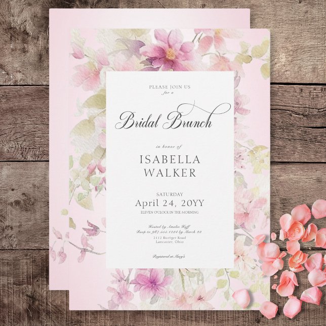 Invitation Aquarelle rose rustique & Sage Brunch nuptial flor (Rustic Pink & Sage Watercolor Floral Bridal Brunch Invitation)
